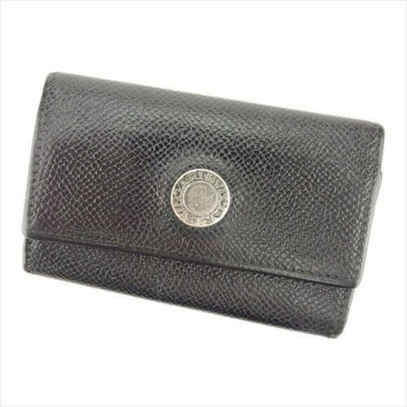 Bvlgari Key case Key holder Black leather Woman unisex Authentic Used P827 - Picture 1 of 8